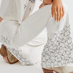 Free People Cream Flare Jeans with Star Pattern